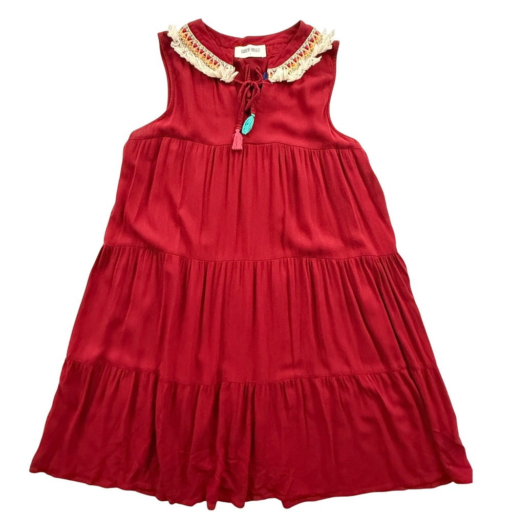 Current Project Red Dress Tiered Sleeveless‎ Boho Fringe Large